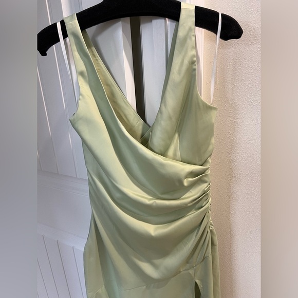 NWT Lovers and Friends Dawn Gown Sage Green draped satin maxi dress Revolve S - Picture 7 of 14